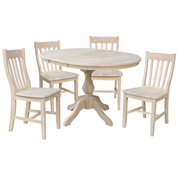 International Concepts Round 36 in Round Extension Dining Table with 4 Cafe Chairs, Unfinished, 36 W, 48 L, 30.1 in H K-36RXT-11B-C61-4 - main